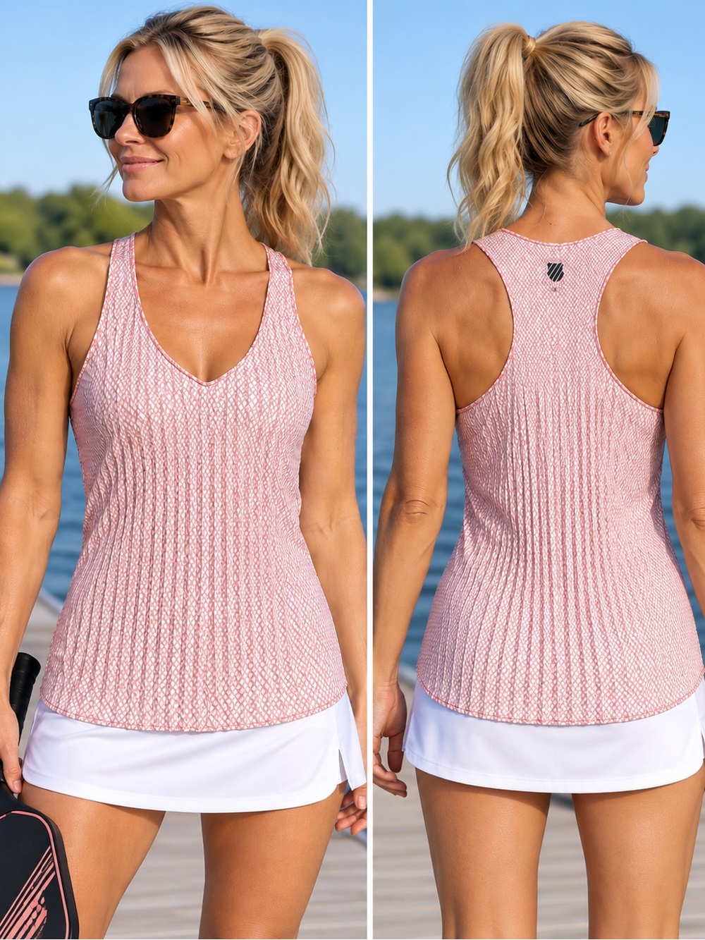 KSWISS SPF 50 Pink Diamond Ribbed Racerback Stretchy Lightweight Tennis Tank Top